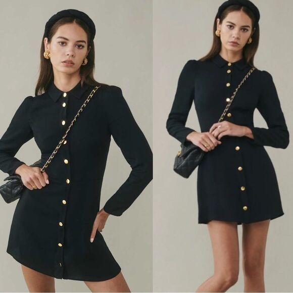 Reformation Hugh Mini Black Dress Size 12 - Picture 1 of 10